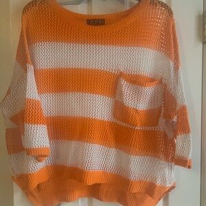 POL Women's Orange and White Striped Sweater
